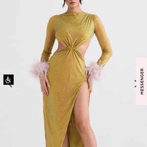 House of Cb Chartreuse crystallized maxi dress